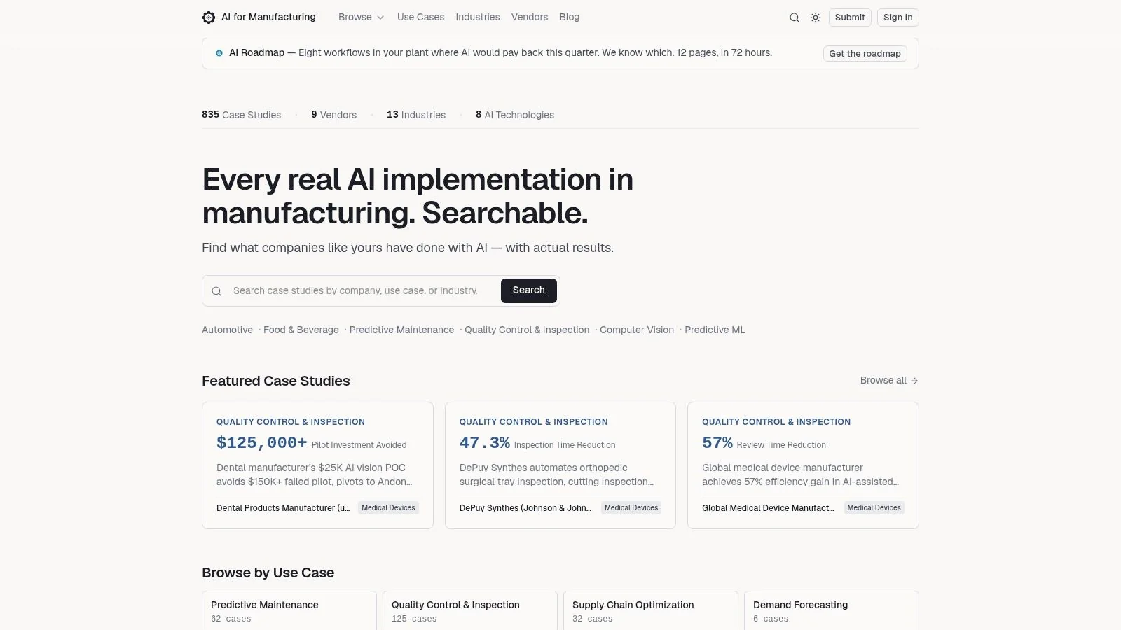 Screenshot from https://aiformanufacturing.org